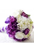 Grape and Ivory Home Garden Wedding Party holding flowers