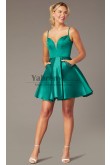 Green Satin Sexy Party prom Dresses, A-line Homecoming Dresses with Pockets,Vestidos De Fiesta sd-066-1