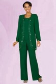 Green Three piece mother of the bride pants suit with jacket-mps-203