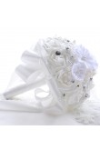 White Artificial Flowers Rose for Bridesmaid Bouquet Handmade Flower with Crystal