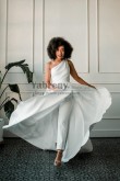 Ivory One Shoulder Bridal Jumpsuit with Detachable Overskirt, Wedding Guests Jumpsuits,Combinaisons De Mariée so-312