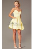 Lemon Satin Sexy Short Dresses, A-line Homecoming Dresses with Pockets,Vestidos De Fiesta sd-066-3