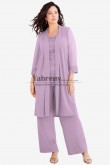Lilac Three piece Elastic Waist Mother of the Bride Pant Suits with Chiffon Women Outfits mps-730-3
