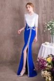 Mermaid Prom dresses Royal Blue and white Satin Sexy slit so-009