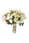 Milk white and light Pink flowers wedding bouquets for bride and bridesmaids with green leaves