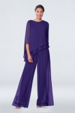 Modern Asymmetry Grape Chiffon Embroidery Loose Mother Of the bride Pants Suits mps-284-2
