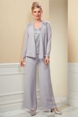 Modern Gray Mother of the bride pantsuit Silver Sequins Tunic Chiffon Trouser mps-096