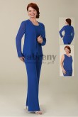 Mother of the bride pant suits 3PC Royal blue chiffon trousers set with jacket mps-062