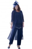 New Arrival Dark Navy Beaded mother of the bride pants suits with long Coat mps-040