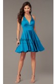 Ocean Blue Under $100 V-neck Homecoming Party Dress,Above Knee Dreses with Pockets sd-014-1