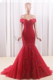 Burgundy Off-the-shoulder Mermaid Tailed Wedding dresses With Appliques wd-021