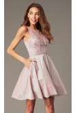 Pearl Pink Homecoming Party Dress with Pockets, A-Line Hand Beading Graduation Prom Dresses sd-039
