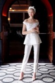 Pearl Trim Wedding pant suits Off the Shoulder dresses so-078