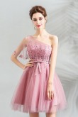 Pink Above Knee One Shoulder Homecoming Dresses  short prom dresses TSJY-057