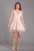 Pink Chiffon Graduation Party Dress, Under $100 V-Neck Sexy Above Knee Prom Dresses sd-031-2