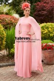 Pink Long Cape Jumpsuit for Mother of the Bride Evening Dresses with Beaded Belt, Mère de la Mariée Pantalons Costumes mps-659-4