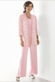 Pink Mother of the bride pant suits Elastic waist Plus size Trousers suit mps-187