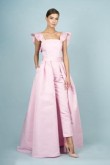 Pink Satin Bridal Jumpsuits Spring Wedding Pants Dress With Detachable Train so-132