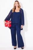 Plus Size Dark Blue Chiffon Pant Suits for Mother of the Bride with Embellished Jacket mps-729-1