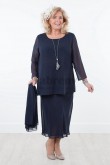 Plus size Dark navy Chiffon mother of the bride dresses wiht shawl mps-038