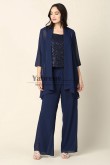 Plus Size Navy Chiffon Mother of the Bride Pant Suits with Jacket Women Outfits mps-723-3