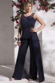 Navy Chiffon Overskirt Mother of the Bride Jumpsuits Chest Appliques Beaded Bodice mps-679