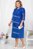 Plus Size Royal Blue Mother of the Bridal Dresses Half Sleeves Mid-Calf Women's Outfis with lace Jacket mps-370-1