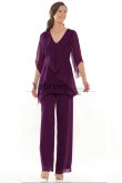 Purple Chiffon Formal Mother of the Bride Pant Suit, Women's Two Piece Pant Suits mps-762-2