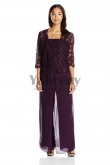Purple Venice lace 3 pieces Trousers set Mother of the bride pant suit dresses mps-049