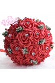 Red Artificial Simulation Rose flowers for bride and bridesmaids with Crystal