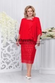 Red Tea-Length Mother of the bride Dress Plus Size Women's Dresses mps-498-2