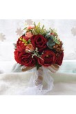 Rose Red Artificial Flowers Rose for bride and bridesmaids with green leaves