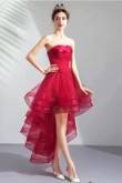 2020 Elegant Rose Red Chest Appliques Homecoming Dresses Burgundy Asymmetry prom dresses TSJY-042
