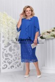 Royal Blue Plus Size Women's Dresses Elegant Tea-Length Mother of the bride Dress mps-498-1