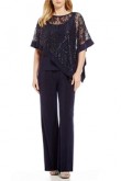 Dark navy Sequins Lace Overlay Top Trousers set Mother special occasion mps-126