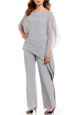 Silver Gray Chiffon Poncho Top Elastic waist Mother of the Groom Pants suit mps-121