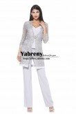 Silver Mother of the Bride Pant Suits with Lace Jacket Special Occasion Trouser Outfit mps-684