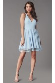 Sky Blue Chiffon Graduation Party Dress, Under $100 V-Neck Sexy Above Knee Prom Dresses sd-031-3