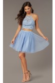 Sky Blue Lace Two-Piece Homecoming Dress, French Blue A-line Above Knee Graduation Party Dresses sd-033-4