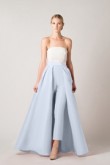 Sky blue satin prom trousers suit jumpsuit with skirt so-173