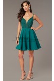 Spaghetti Hand Beading Green Homecoming Dresses,Embroidered-Lace-Bodice V-Neck Party Dress sd-019-2