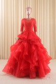 Spring Red Wedding Gown with Ruffles Half Sleeves wd-019