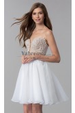 Strapless Embroidered-Bodice Homecoming Dresses, White Chiffon Hand Beading Charming Short Dresses sd-018