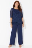 Dark Navy Two Piece Cowl Neck Mother of the Bride Pant Suits mps-725