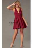 Under $100 Deep-V-Neck Short Dresses, Burgundy A-line Homecoming Dresses sd-015-3