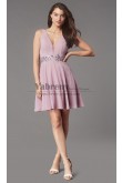 Pearl Pink Jeweled-Waist Homecoming Dress,Deep V-Neck Graduation Party Dresses sd-023-2