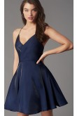 Dark Blue Pleated-Bodice Homecoming Dress, Simply Above Knee Short Prom Dresses sd-044-1