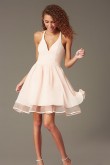 Under $100 V-Neck Homecoming Dress, Pink Chiffon Above Knee Dress sd-012-1