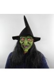 Witch Masks Halloween Green Head Gray Hair Horror Witch Mask Haunted House Room Escape Cosplay