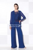Women's delicate royal blue chiffon wedding party dress with hand beading mother of the bride pant suits mps-180